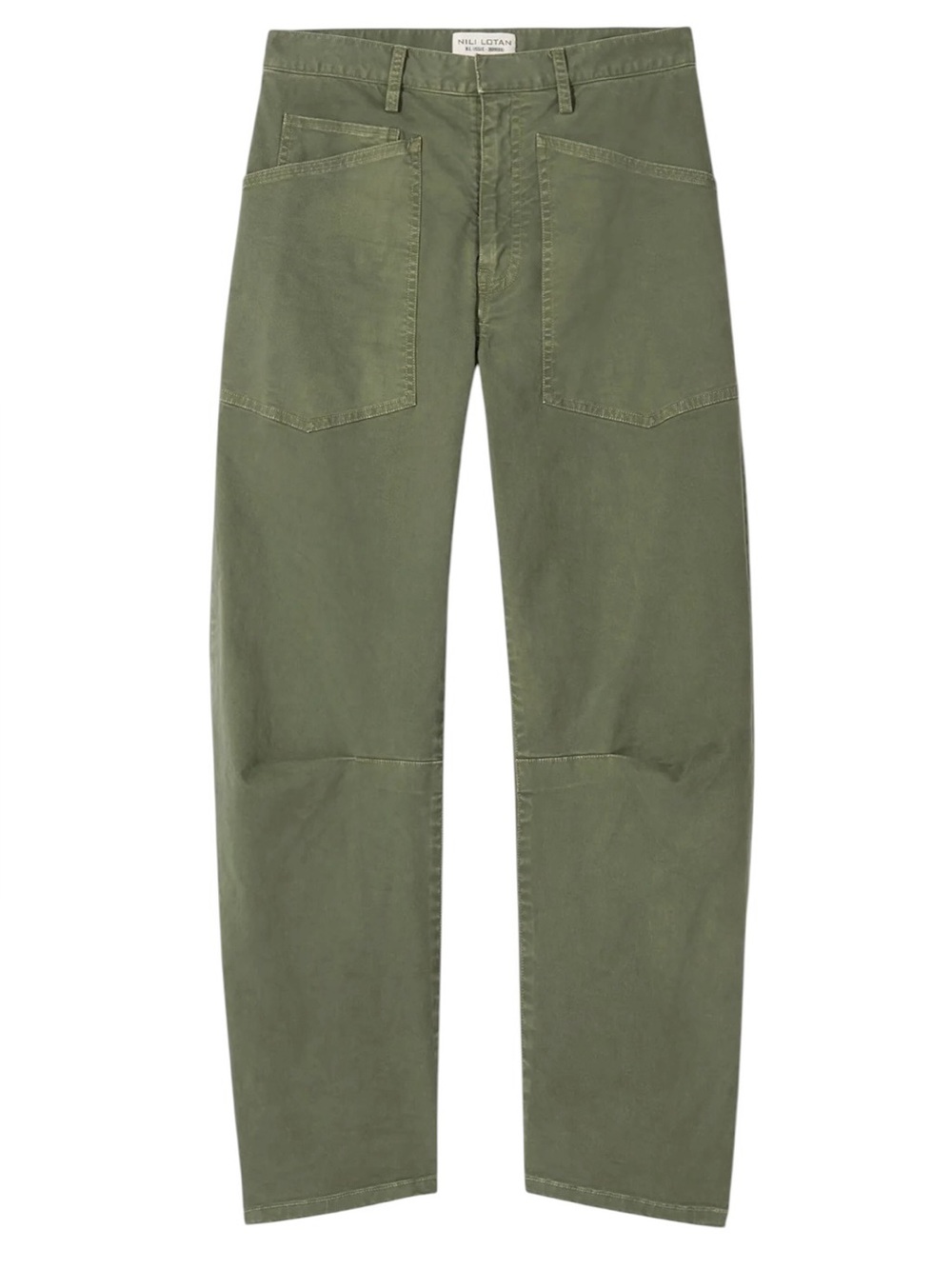 Nili Lotan Shon Pant Camo Green Cotton Barrel Leg Size 12